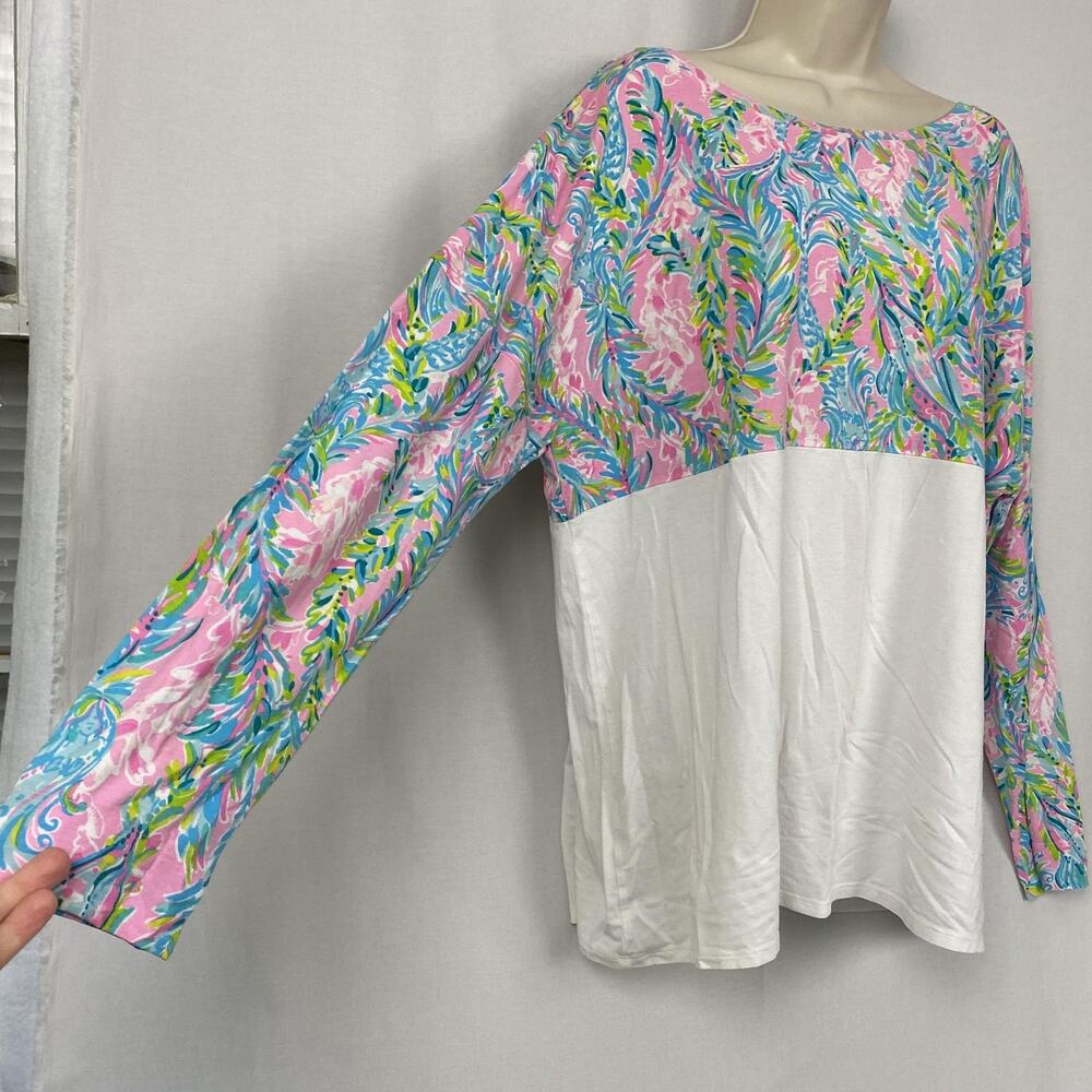 Lilly Pulitzer Finn Top Womens XXL White Pink Floral Unicorn of the Sea Long 1X - Picture 3 of 12